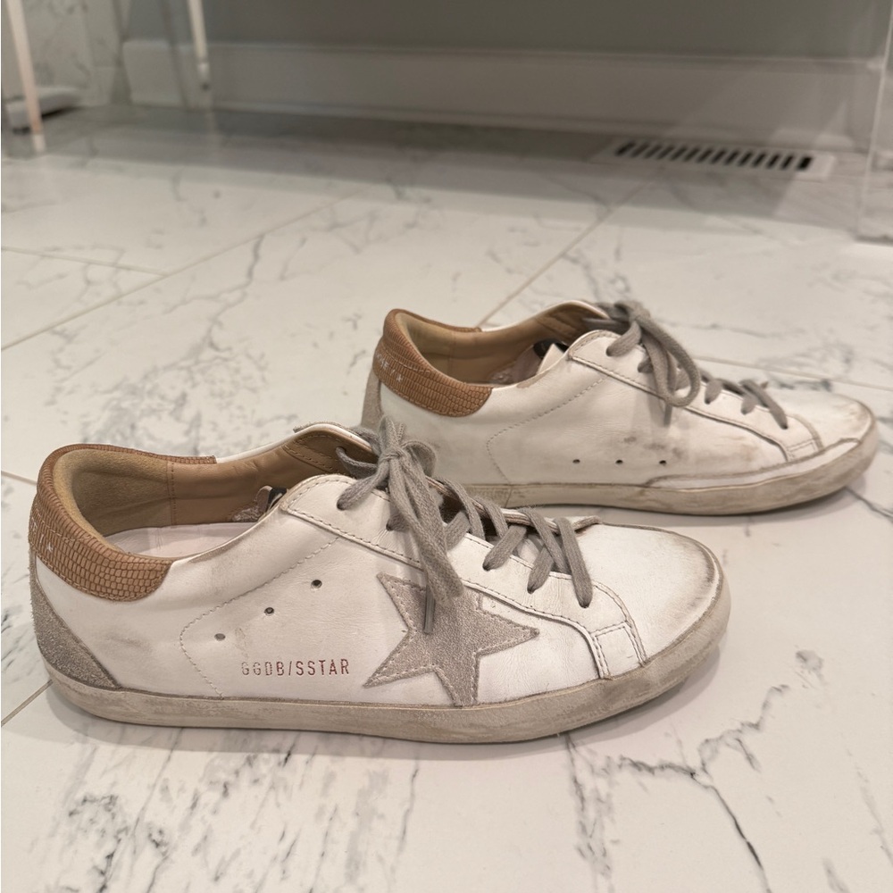 Golden Goose White and Light Brown Sneakers